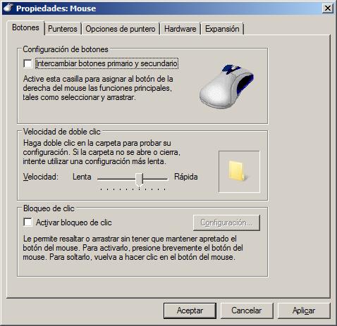Imagen de la ventana de configuración del ratón de Windows 7